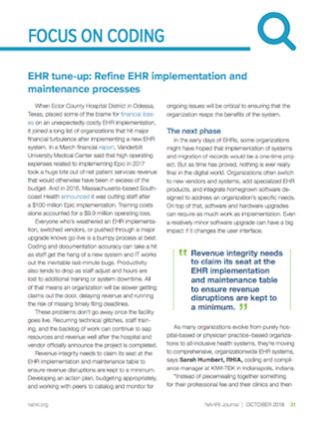 Article section about EHR tune-up: EHR implementation and maintenance processes