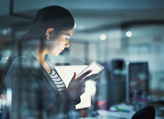 Woman looking at an iPad